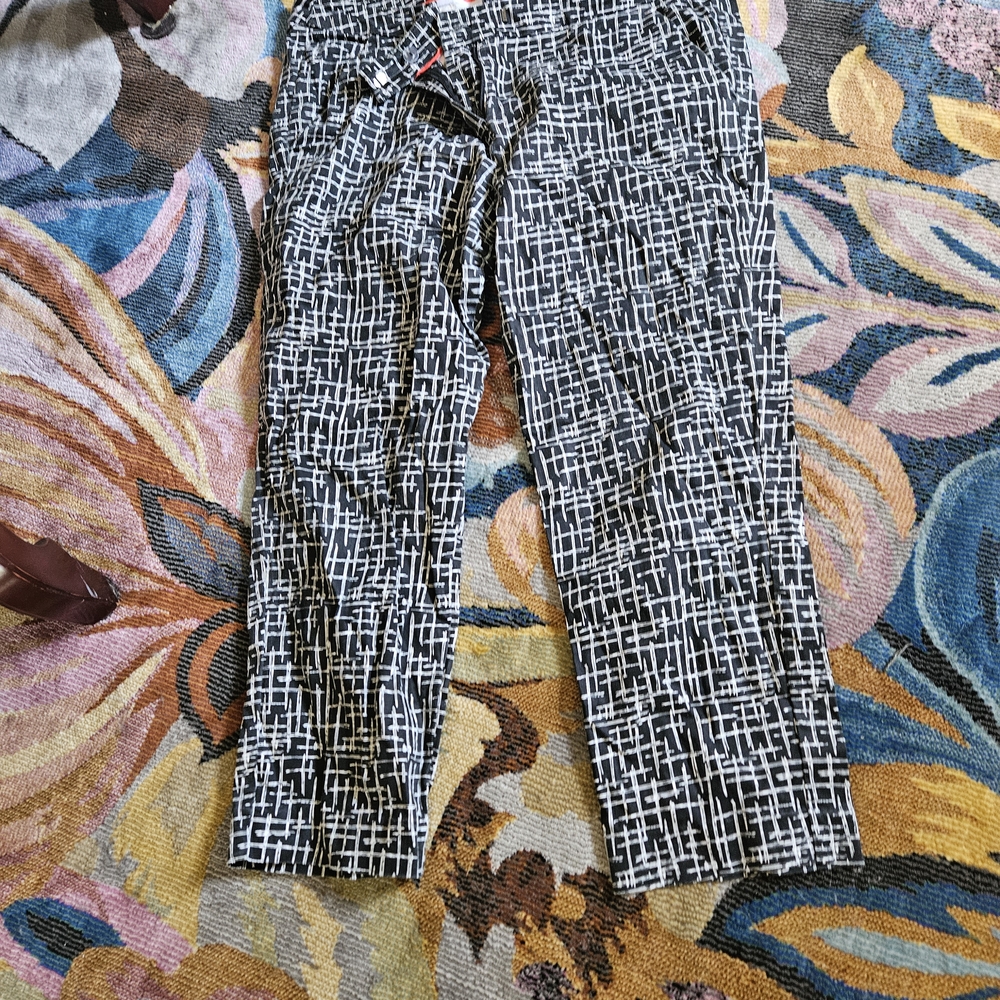 Black and White Patterned Slim Fit Ankle Pants